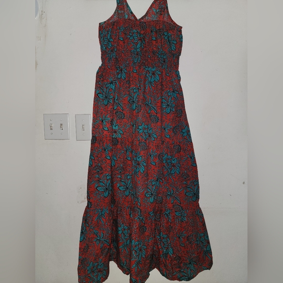 NAOO Artsy Floral Tiered Bohemian Long Flowy Sundress M Wooden Buttons - Picture 2 of 7